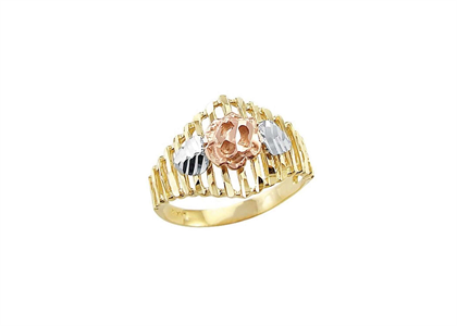 Three Tone Plated Filigree Flower Ring